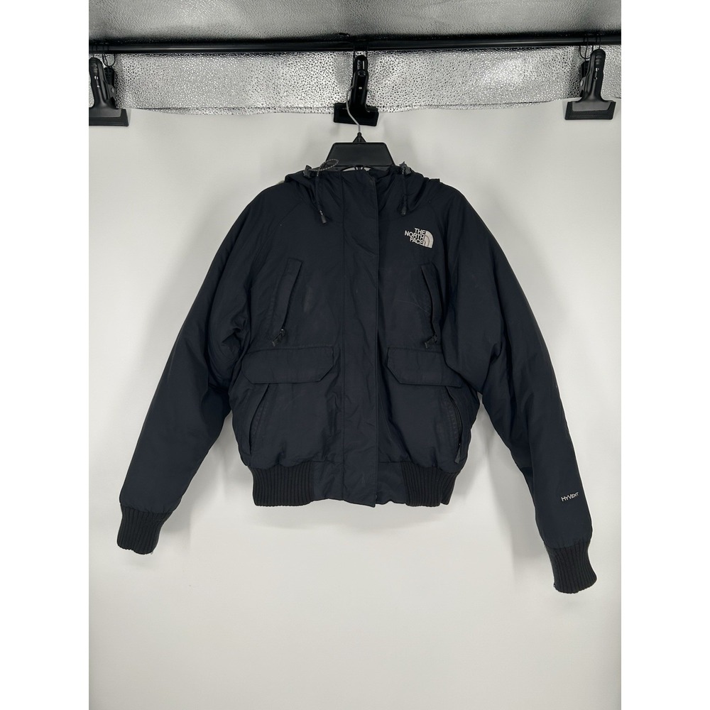 The North Face HyVent Bomber Down Jacket Womens Small Insulated Faux Fur Hooded